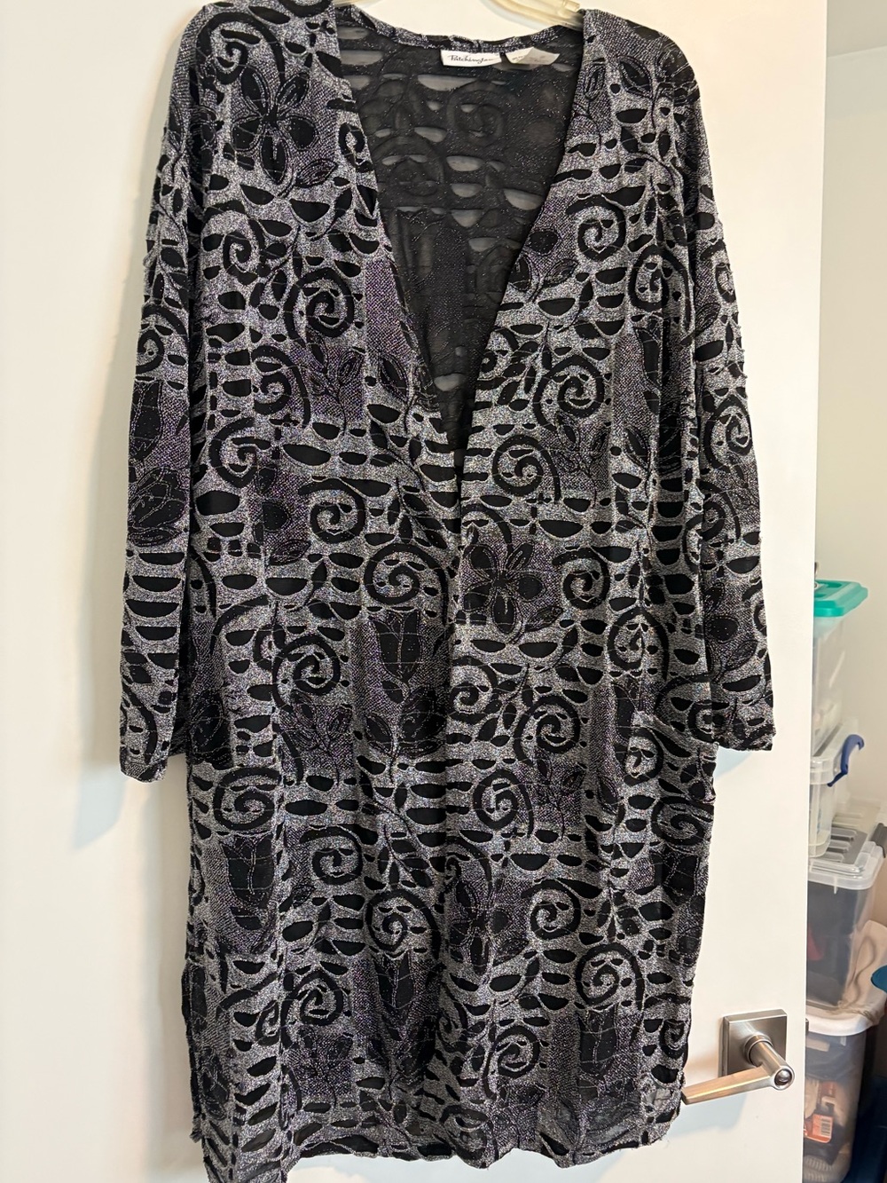 Patchigton Long Cardigan - Black and Silver - Size Small.